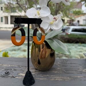 Orange and brown buffalo horn lacquer earrings